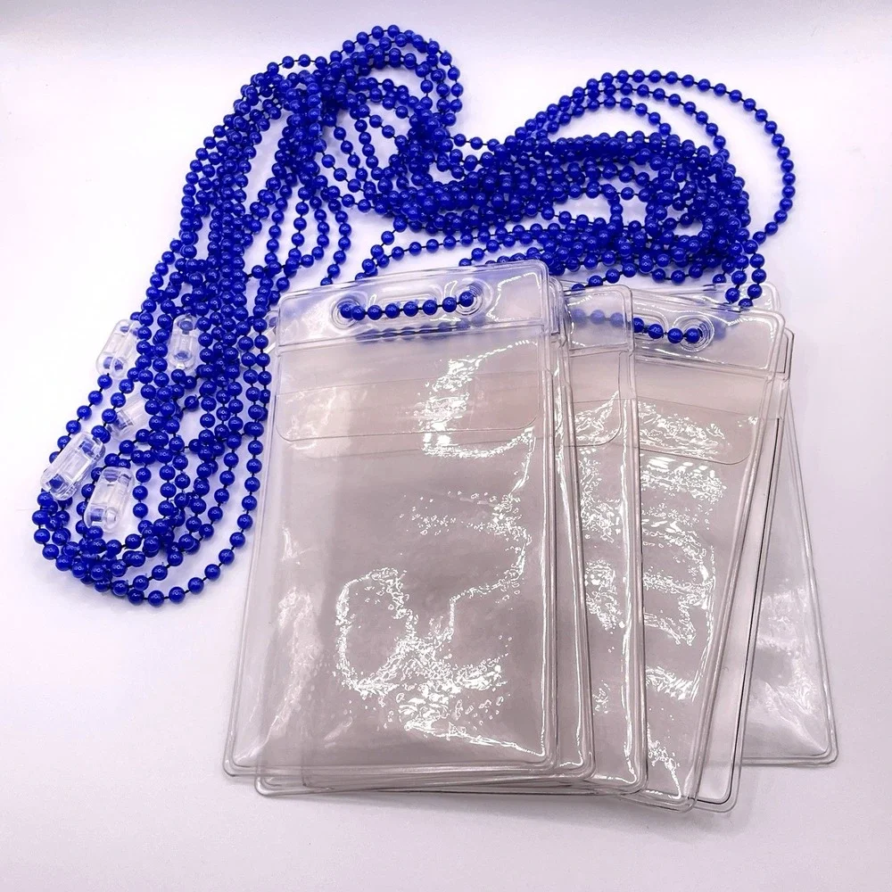 Vertical ID‎ Badge Necklace Holder Vinyl Case BLUE Lanyard Event Work LOT of 6